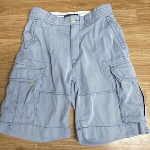 Men's Size 32‎ Polo Blue And White Stripped Cotton Cargo  Shorts 9 In Inseam